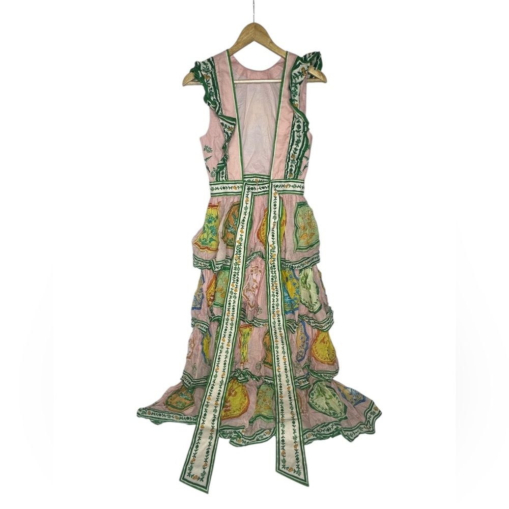 NWT Anthropologie x Alemais Porcelain Frilled Tiered European Flax Midi Dress 4 - Picture 6 of 12